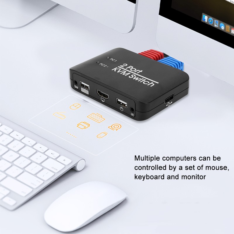 2‑Port KVM Switch USB 2.0 HDMI Umschalter for Windows/IOS/OS X/Linux/Netware/Unix/Android