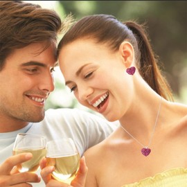 LAKIYOYO Red Heart Necklace Earrings Set Rhinestone Heart Earring Zircon Heart Wedding Necklace Earrings Sparkly Jewelry Valentines Day Gifts for Mom Her Girlfriend