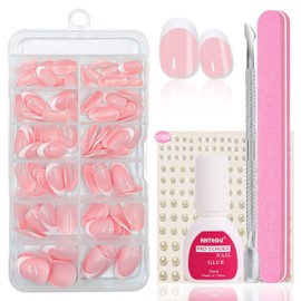 False Nails Tips Set - 120 Pieces French False Nails for Sticking - Full Cover Artificial Nails Medium Almond Nail Art Manicure Fake Nails for Women & Women Gel Nails (White Almond)