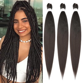Pre stretched Braiding Hair 26 Inch Brown Braiding Hair Extensions Yaki Braids Hair Hot Water Setting Synthetic Hair Colored Braiding Hair Pre stretched Crochet Hair(26Inch,3 Packs,4#)