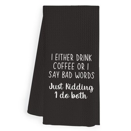 WFSM Funny Coffee Kitchen Towels 16x24 - Funny Dish Towels with Saying, Coffee Kitchen Decor, Coffee Towels for Coffee Bar, Funny Kitchen Decor, I Either Drink Coffee or I Say Bad Words(Black)