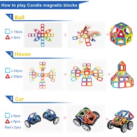 Condis 62-Pieces Magnetic Building Blocks Toy, Children’s Magnet Games, for Girls and Boys Aged 3, 4, 5, 6, 7 Years