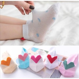 Koala Mama Cute Heart, Thin Mesh, Cotton, Baby Socks, Children's Socks, Cotton, Breathable, Soft, For Girls, Spring/Summer, Set of 5 Pairs