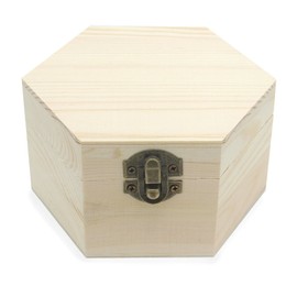 AVESON Plain Unfinished Box, Hexagon Unpainted Wooden Jewelry Box DIY Storage Chest Treasure Case (Side Length 2.5" Height 2.7")