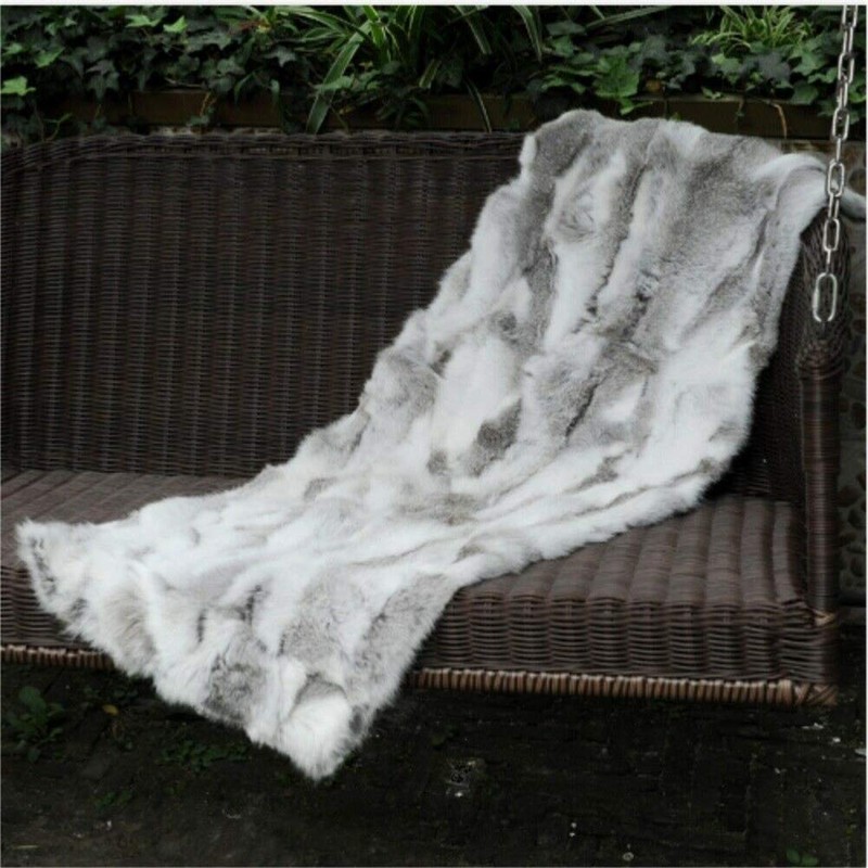 100% Real Rabbit Fur Blanket Rug Real Fur Blanket Carpet