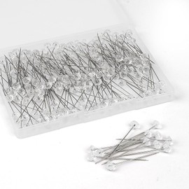 Pins with Head Crystal Rhinestone Pins 5.1 cm, Long Pins with Box, Straight Head Pins for Jewellery DIY, Fabric, Wedding Flowers, Jewellery, Tailor, Sewing, Flowers Craft Decoration, Pack of 200