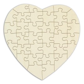 Wooden Heart Puzzle to Paint and Design Yourself - 34 Pieces Approx 20 x 20 cm - Blank Heart Plywood Puzzle Includes Puzzle Template