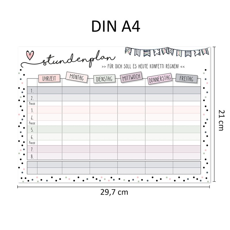Younikat Girl’s School Timetable, DIN A4, Wipeable and Re-Writable, pink