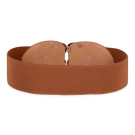 BlackButterfly Wide Elastic Cinch Stretch Waistband Retro Gold Heart Buckle Waist Belt (Light Brown, S)