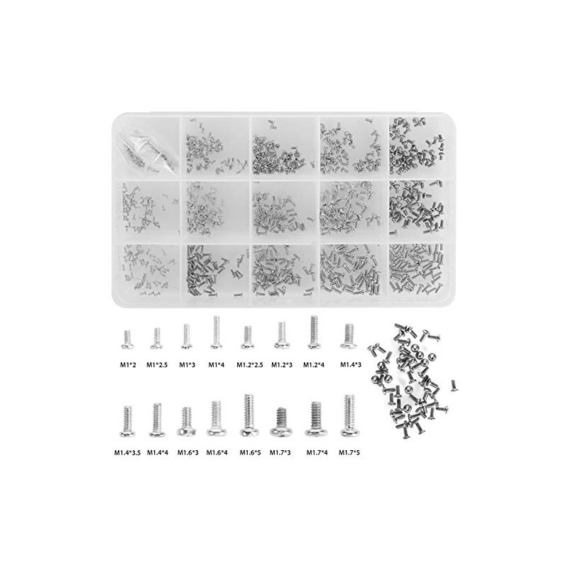 800pcs Tiny Screws for Electronics, M1/M1.2/M1.4/M1.6/M1.7 Very Small Phillips Pan