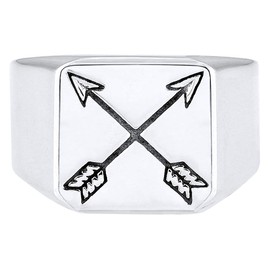 Kuzzoi 0601990719 Men's Signet Ring, Solid 14 mm Wide in 925 Sterling Silver, Black Oxidised Arrows with Engraving, Ring for Men in Ring Size 60 - 66, Silver, No Gemstone