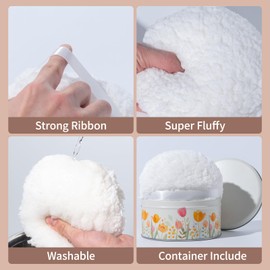 Large Body Powder Puff and Container Tin, 5.5” x 2.8” Powder Puff for Body Powder, Dusting Powder - Soft Powder Applicator Puff for Women, Reusable Empty Powder Container with Puff (White Puff & Case)