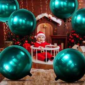 KatchOn, Large, 22 Inch Emerald Green Balloons - Pack of 6 | Dark Green Mylar Balloons | 360 Degree 4D Sphere Emerald Green Christmas Decorations | Emerald Balloons for Emerald Green Party Decorations