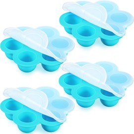 Potchen 4 Pcs Silicone Baby Food Freezer Tray with Lid Stackable Reusable 2.5oz Silicone Baby Food Freezer Molds Storage Tray for Homemade Egg Bite Vegetable Fruit Purees Breastmilk(Blue)