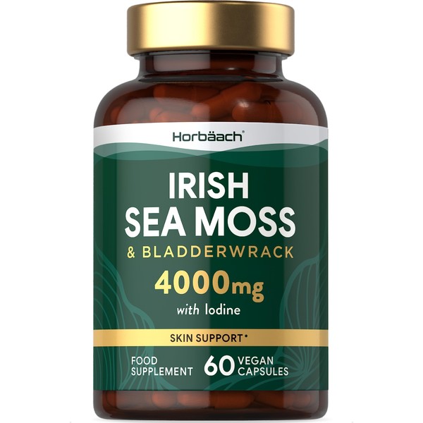Irish Sea Moss and Bladderwrack Capsules 4000mg | 60 Capsules | Complex with Iodine | by Horbaach