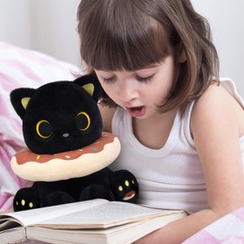 Hagusahuo Black Cat Plush, 8inch Donut Black Cat Stuffed Animal Cute Plushies Toys for Girls Kids Boys, Kawaii Kitten Plushie for Kids Adult Birthday Gift