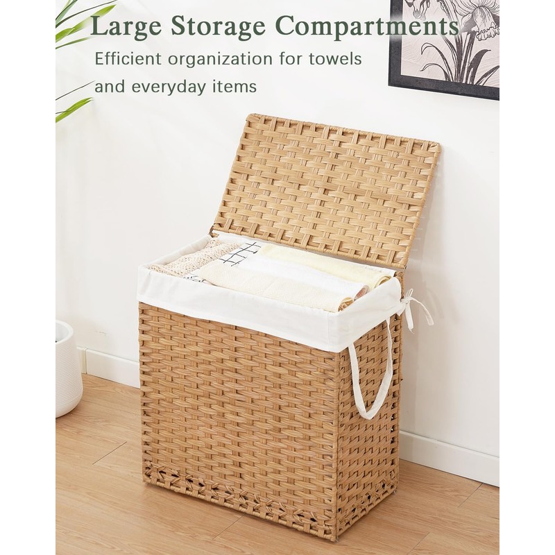 SETVSON Laundry Hamper with Lid Wicker Laundry Basket 112 L