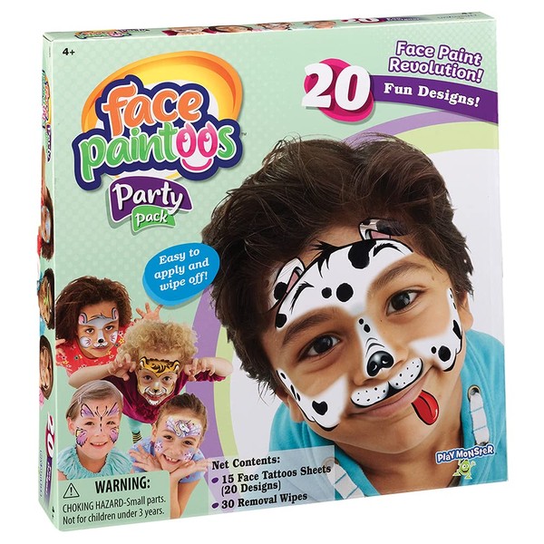 Face Paintoos - Party Pack - Face Design for a Face Paint Alternative for Kids Ages 4+