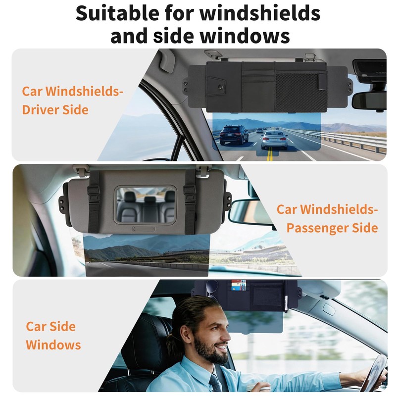 Sun Visor Extender for Car UV400 Polarized with Sunglasses Holder
