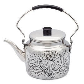 Old Dutch International 2 QT “Art Nouveau” embossed Tea Kettle w/Bakelite handle/knob, Stainless Steel