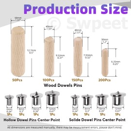 Swpeet 505Pcs 4 Sizes 1/4" 5/16" 3/8" 1/2" Wooden Dowel Pins Straight Grooved Pins with Center Point Cylinder Wood Dowels Assortment Kit, Dowel and Tenon Center Transfer Plugs Point for Furniture