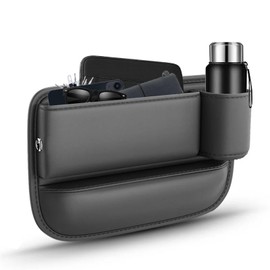 Car Seat Gap Filler Organizer, Right PU Leather Seat Gap Storage Box for Driver, Universal Center Console Side Pocket Cup Holder Expander for Drink,Phone,Sunglasses,Card,Purse