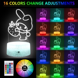 COBIKU 3D Illusion Night Light for Kids - Cute Lamp Led Night Light Anime Charater 16 Colours Change with Remote Control Kitty Lamp Room Decor Birthdays Holidays Christmas Gifts for Kids and Girls