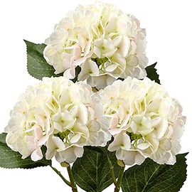 DILATATA - Hortensias artificiales de 21 pulgadas de largo tallos de seda para el hogar, centros de mesa, arreglos de flores falsas, ramos de boda, decoraciones de bricolaje, 3 hortensias blancas y