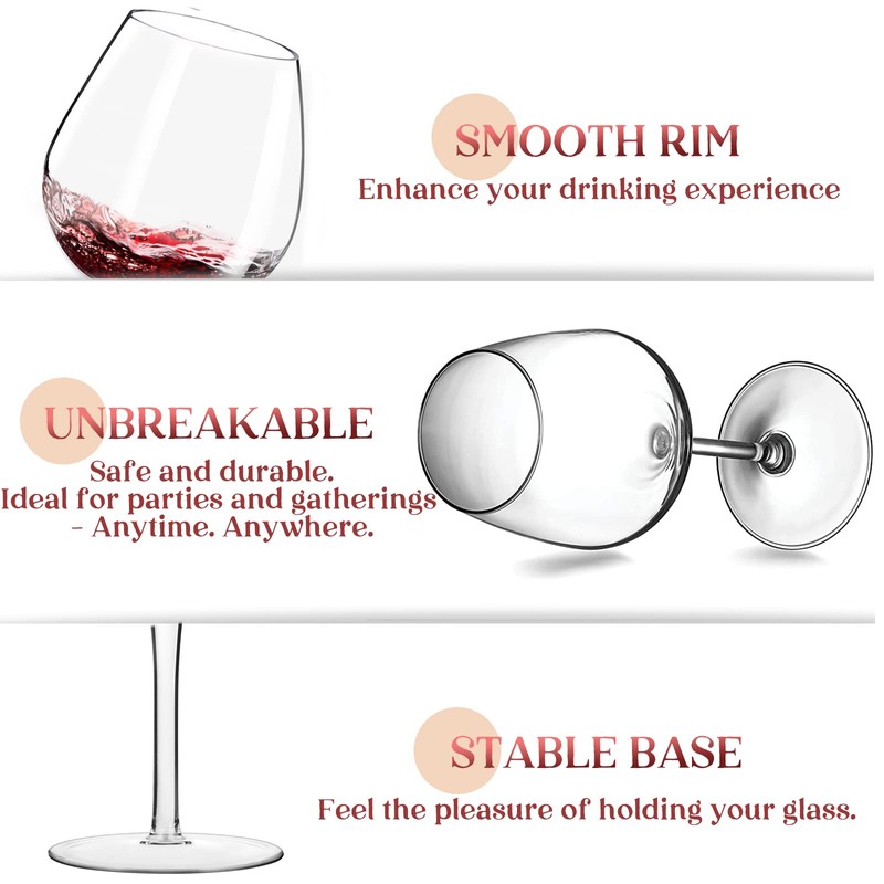 crayline Plastic Wine Glasses Set of 4(15oz) |Unbreakable Wine Glasses
