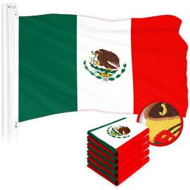 G128 5 Pack: Mexico Mexican Flag | 3x5 Ft | ToughWeave Series Embroidered 300D Polyester | Country Flag, Embroidered Design, Indoor/Outdoor, Brass Grommets