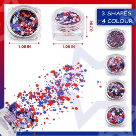 12 Boxes 4th of July Nail Glitter Independence Day Patriotic Nail Art Star Sequins Holographic Red Blue Silver Mixed Sparkly Sequins for Women Girls Decoration