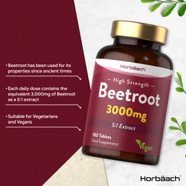 Beetroot Tablets 3000mg | High Strength Blood Pressure & Digestion Support | Nitric Oxide Superfood Booster | 180 Vegan Tablets | by Horbaach