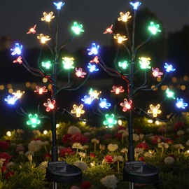BERNGI Solar Garden Lights Outdoor Waterproof,Solar Flowers For Outside Decorative,Solar Powered Fairy Outdoor Decorations for Yard,Patio,Lawn,Pathway Gardening Gifts Garden Decor (Multicolor, 2 Pack)