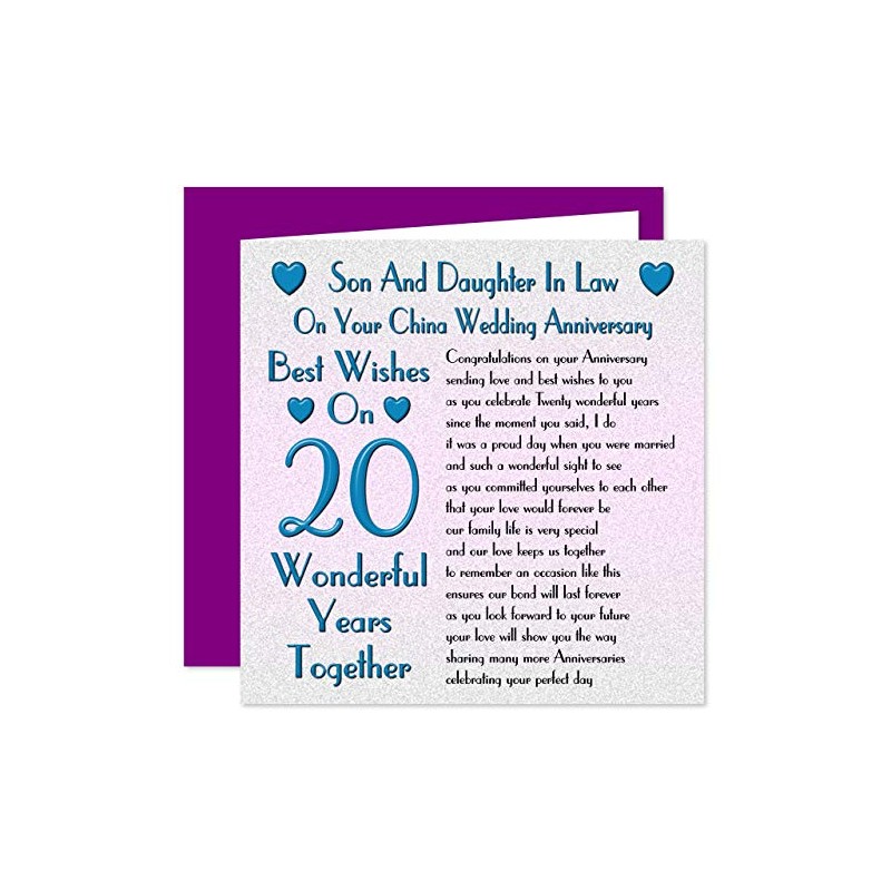 Son & Daughter In Law 20th Wedding Anniversary Card -