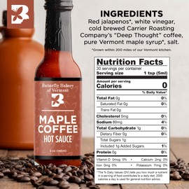 Butterfly Bakery of Vermont - Maple Coffee Hot Sauce, Medium Heat, Smoky, Sweet & Savory, Made with Vermont-Grown Red Jalapeños, Maple Syrup, and Dark Roasted Coffee - Vegan & Vegetarian, 5 fl oz