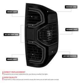 DNA MOTORING Pair of LED Brake/Tail Lamps Compatible with Toyota Tundra 2014-2021, Black Housing/Smoked Red Lens, TO2800193, TO2801193, TL-ZTL-014-SM