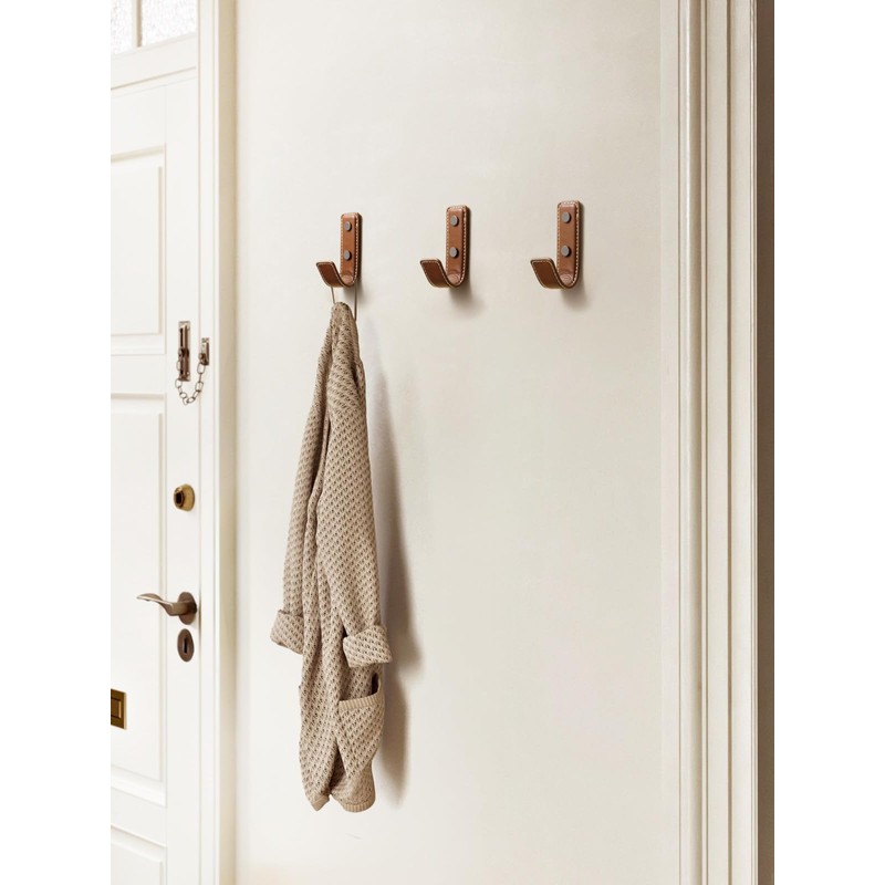 SORWDUERM 4 Pack Brown Leather Coat Hooks Wall for Hanging