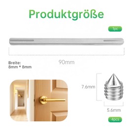 Square Pin Door Handle Spindle Bar Door Fitting - Square Door Fitting 8 mm x 90 mm Galvanised Solid Steel, Mounting Pin Door Handle Steel Spindle Bar with 4 Pieces M6 Screw (Pack of 1)