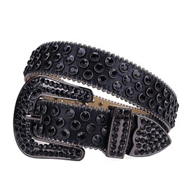 TINIDI Men Women Rhinestone Belt Fashion Studded Diamond Crystal Western Bling Leather Belts(All Black, Fit Waist 36-38 inches)