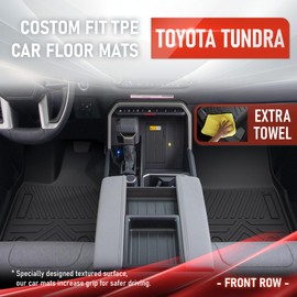 Runine Carbon Fiber Floor Mats for Toyota Tundra 2022-2024 2025 CrewMax Cab Accessories,TPE All Weather Protection Floor Mats,Custom Fit 1st&2nd Row Car Floor Liners Set,Heavy Duty Accessories