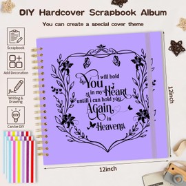 Memorial Scrapbook Album Keepsake Gift,I Will Hold You in My Heart Untill I Hold You in Heaven,Memorial Scrapbook 12x12 inch, Sympathy Gift,Loss of Loved One Gift (purple, 12 x 12 Inch)