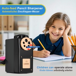 GUCOLUBU Manual Pencil Sharpener Desktop Pencil Sharpener with Container 5 Grades of Thickness and 6 Pen Hole Calibers (6-12mm) Self-Adjustable Suitable for Students Kids Artists (Black)