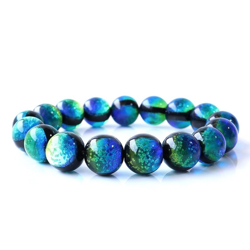 Gold Stone Keramarin Firefly Glass Bracelet, 0.5 inches (12 mm),