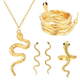 LAKIYOYO Bendable Snake Bracelet for Women Adjustable Punk Snake Choker - Flexible Multi-Purpose Medusa Necklace Hollween Jewelry (4 set gold)