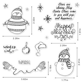 Christmas Snowman Clear Stamps for Card Making Decorative Xmas Theme Blessing Words With Sentiment Transparent Silicone Stamps for DIY Scrapbooking Supplies Embossing Paper Card Album Decoration Craft