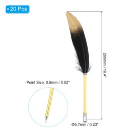 PATIKIL 20 Pcs Feather Ballpoint Pens Bulk 0.5mm Ink Vintage Plated Rod Quill Writing Pens for Office, Wedding Guest Signature, Black