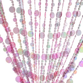 FlavorThings Pink Iridescent Faux Crystal Acrylic Bubble Beaded Curtains for Doorway Room Divider Closet Party Wedding Kids Bedroom Party Backdrop Decoration 3FTx6FT