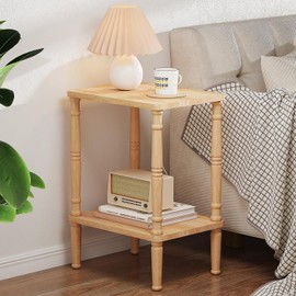 LUCKNOCK Solid Wood Side Table, Small Vintage End Table, Narrow Couch Side Table with Storage, Skinny Nightstand Bedside Table for Small Spaces, Bedroom, Living Room, Farmhouse, No-Tool Assembly.