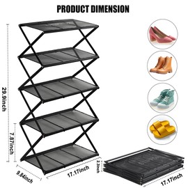GTIPPOR Shoe Rack for Entryway 5 Tier Foldable Shoe Rack Without Assembly Collapsible Metal Shoe Organizer Folding Shoe Storage Rack, Sturdy Shoe Rack for Door, Living Room, Black