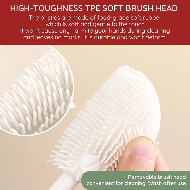 4PCS 360° Flexible Silicone Bottle Brush with Long Handle Soft